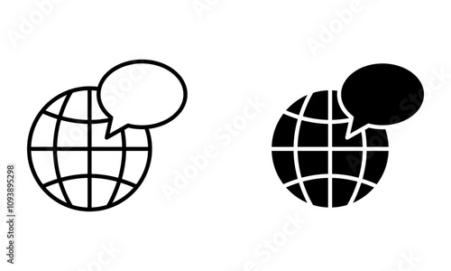 globe with chat bubble, illustration of global message and communication icon vector