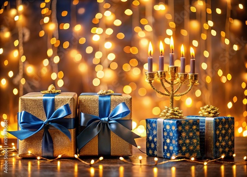 Hanukkah Gift Ideas: Bokeh Lights & Presents photo