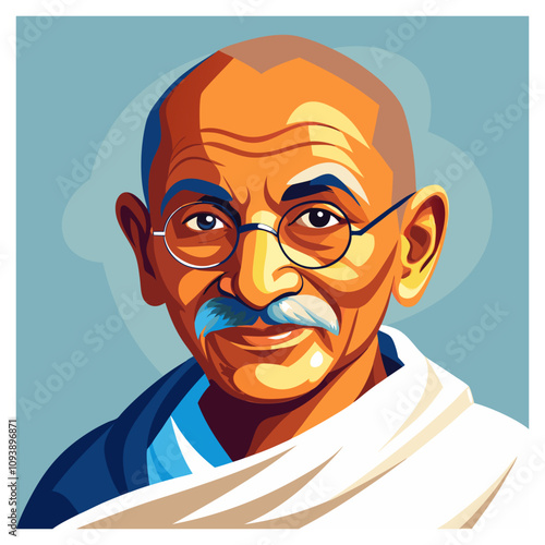 Vivid Artistic Portrait of Mahatma Gandhi - Colorful Digital Illustration