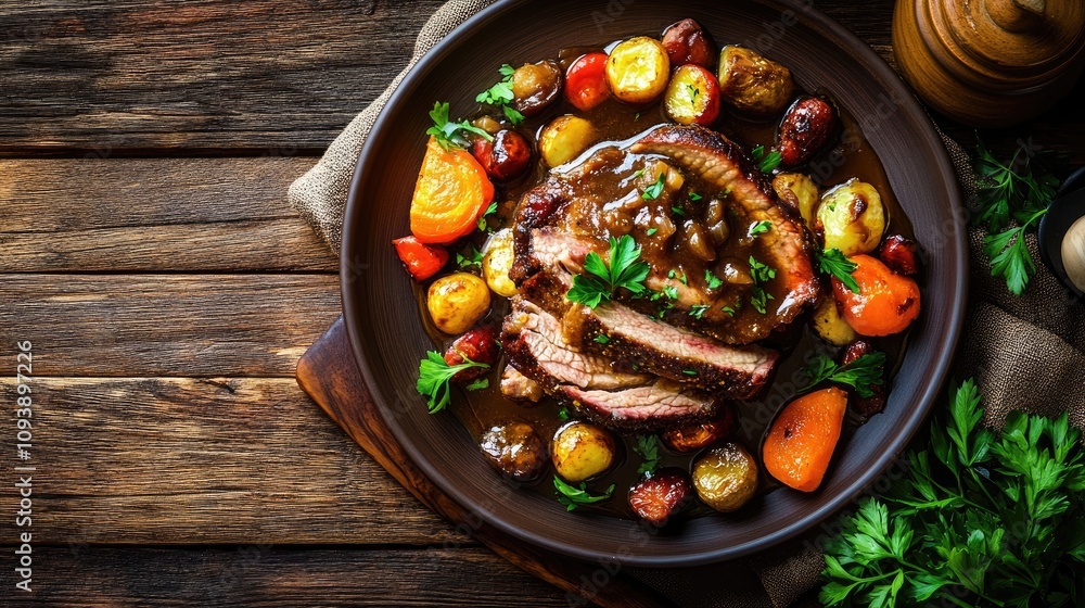 Hearty Roast Meal with Vegetables and Gravy Hearty Roast Meal with Vegetables and Gravy