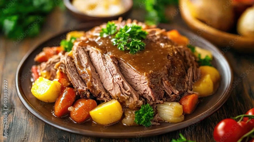Hearty Roast Meal with Vegetables and Gravy Hearty Roast Meal with Vegetables and Gravy
