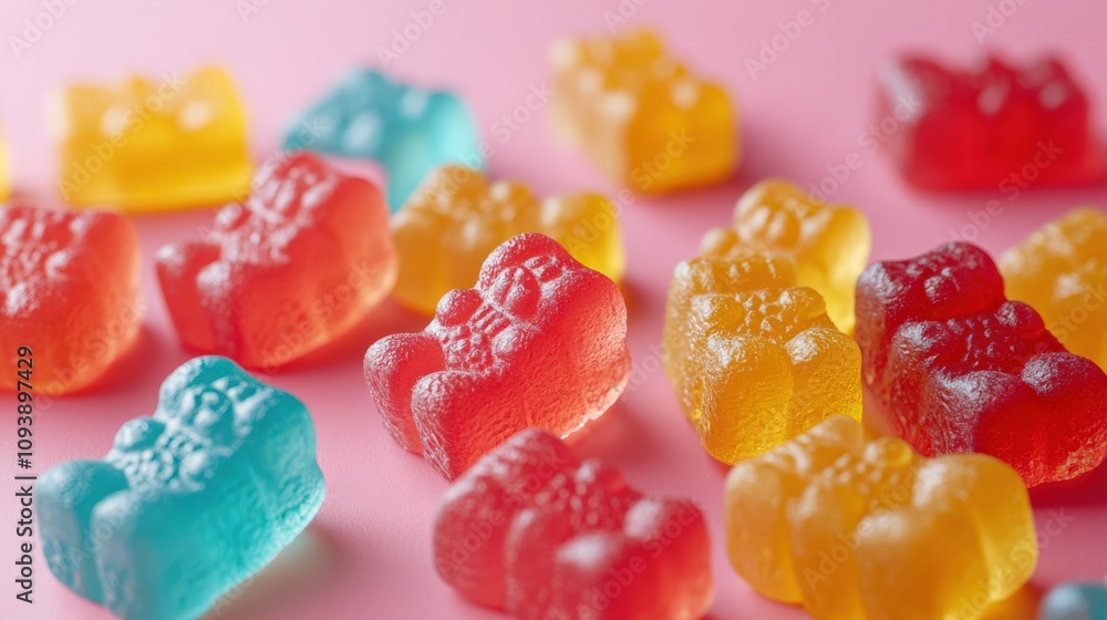 Vibrant and Colorful Gummy Bears on Pink Background Vibrant and Colorful Gummy Bears on Pink Background