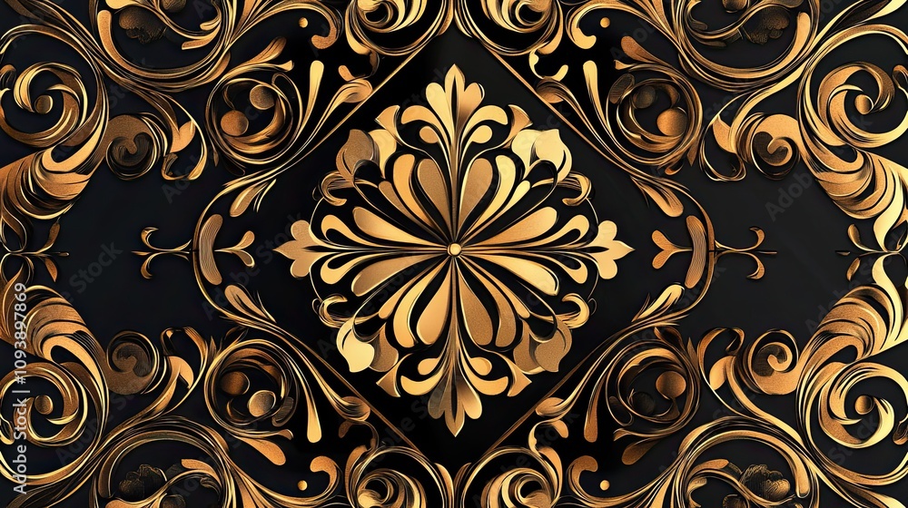 Golden Ornamental Pattern on Black Background Golden Ornamental Pattern on Black Background