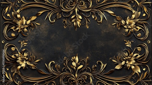 Ornate Gold Floral Frame on a Dark Background