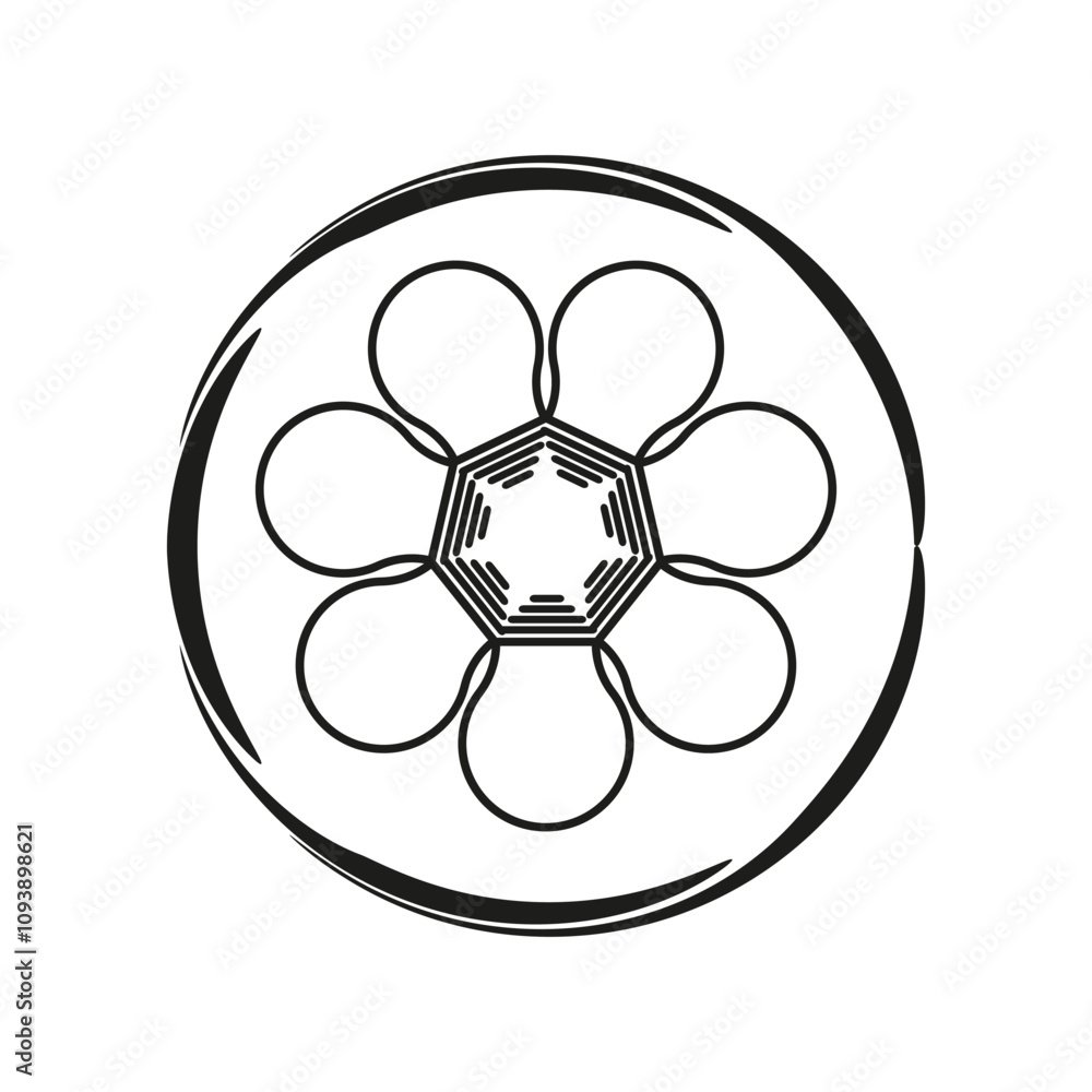 Flower symbol. Circular frame. Petal shapes. Artistic vector icon. Flower symbol. Circular frame. Petal shapes. Artistic vector icon.
