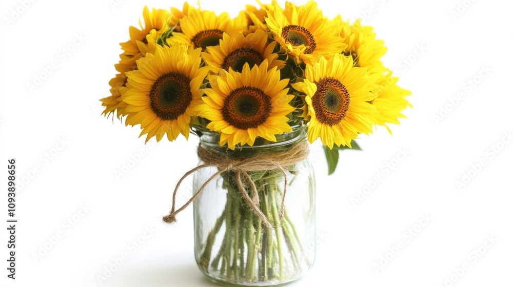 Obraz premium Bright Yellow Sunflowers in a Glass Jar Arrangement