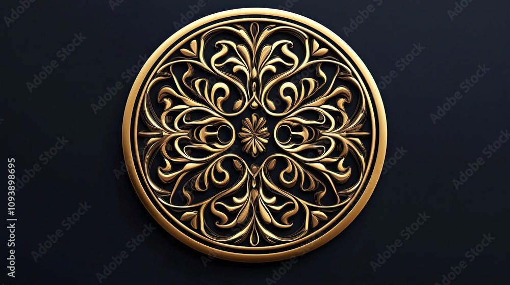 Gold Ornate Round Design with Intricate Floral Patterns Gold Ornate Round Design with Intricate Floral Patterns