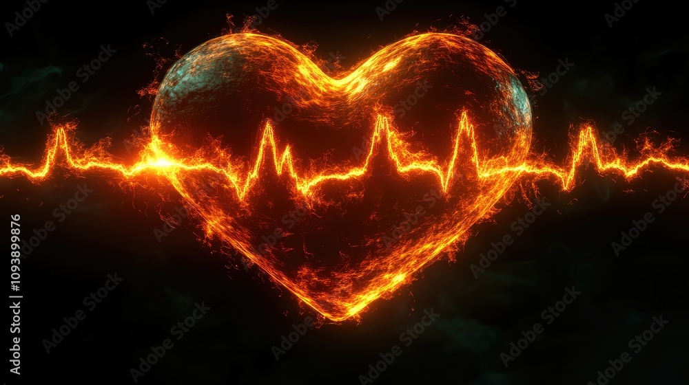 Fototapeta premium Vital Life Force Depicted by Glowing Heart and ECG Line