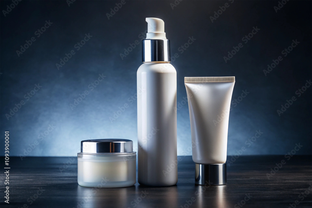 Group of white and blank Jar, Bottle and empty white plastic tube mockup. Skin care product presentation template Group of white and blank Jar, Bottle and empty white plastic tube mockup. Skin care product presentation template