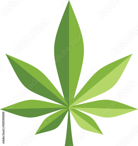 Stylized green cannabis leaf is laying on a white background