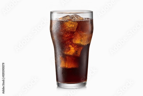 Cold glass of cola drink with ice cubes isolated on white background. File contains clipping path. photo