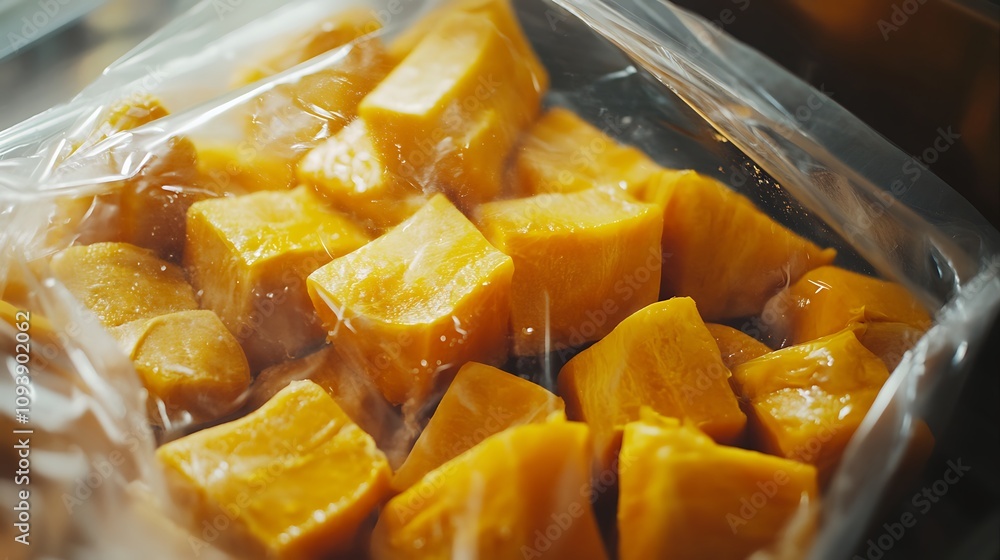 Sliced mango in plastic bag. Sliced mango in plastic bag.