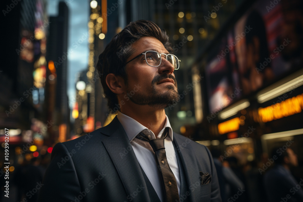 Confident business man executive standing in modern big city looking and dreaming of future business success,. Confident business man executive standing in modern big city looking and dreaming of future business success,.
