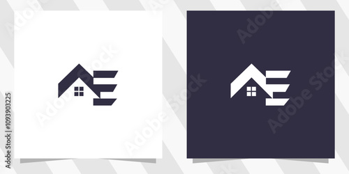 letter e with home logo design