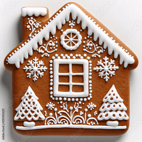 Gingerbread Christmas cookie house, Xmas house-shaped cookie