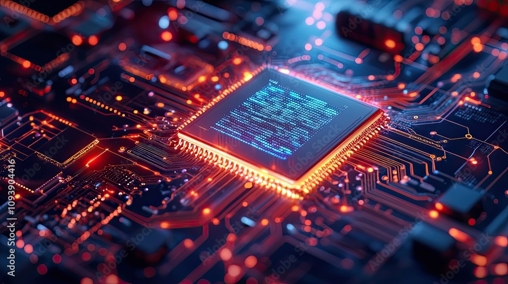 Illuminated Central Processing Unit on a Circuit Board Illuminated Central Processing Unit on a Circuit Board