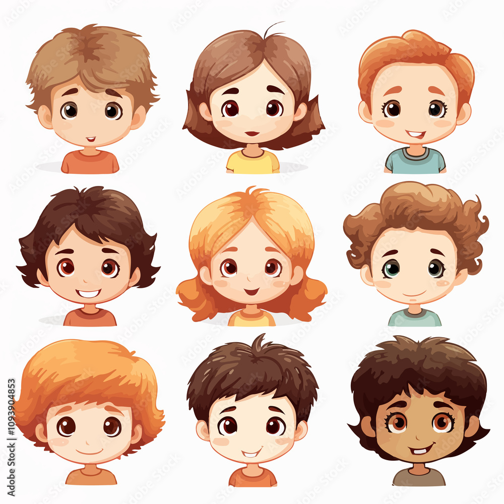 Cheerful Kids Faces Illustration on White Background Cheerful Kids Faces Illustration on White Background