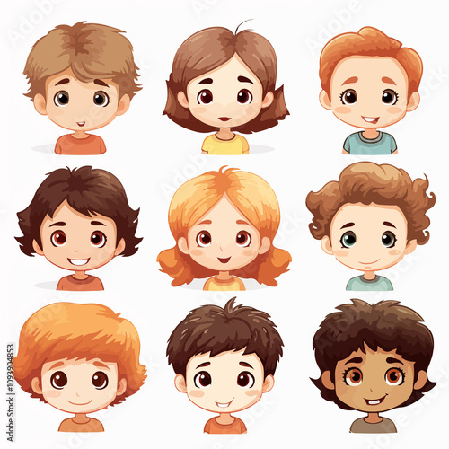 Cheerful Kids Faces Illustration on White Background