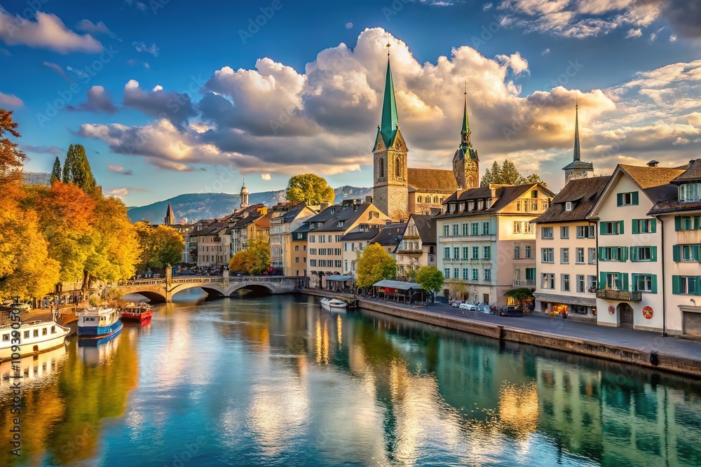 Zurich Cityscape, Limmat River, St. Peter's Church, September 2024 Zurich Cityscape, Limmat River, St. Peter's Church, September 2024