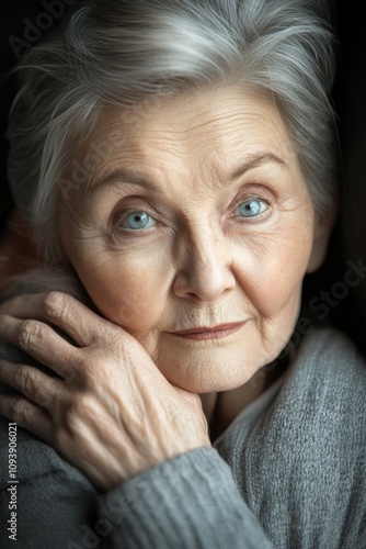 Graceful Portrait of a Senior Woman in a Warm, Inviting Living Room, Capturing Tranquility and Elegance.