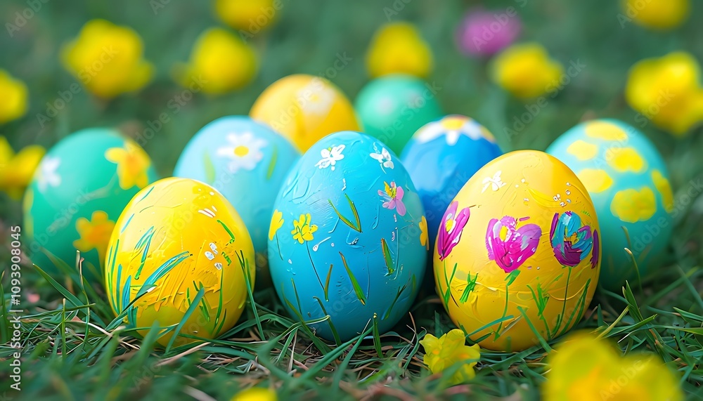 eggs painted in spring colors on grass eggs painted in spring colors on grass