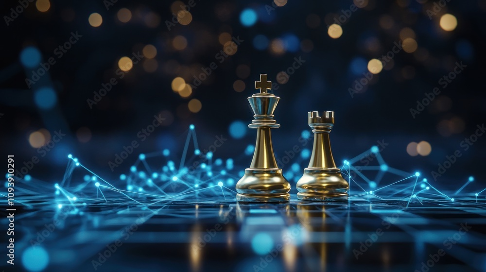 Golden Chess King and Rook on a Digital Board Golden Chess King and Rook on a Digital Board