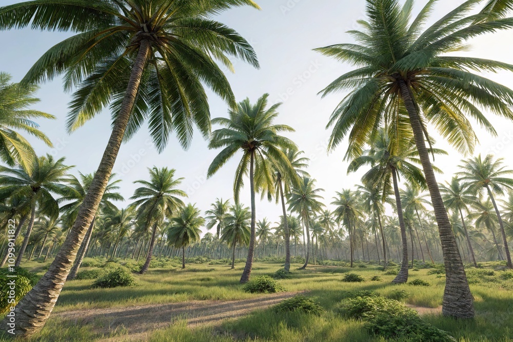 Tropical Palm Tree Pattern with Intricate Leaves and Natural Fiber Trunks, tropical, palm trees Tropical Palm Tree Pattern with Intricate Leaves and Natural Fiber Trunks, tropical, palm trees