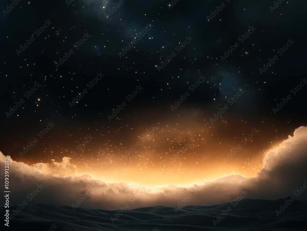 Obraz premium dramatic sunset over a serene landscape with stars in the sky