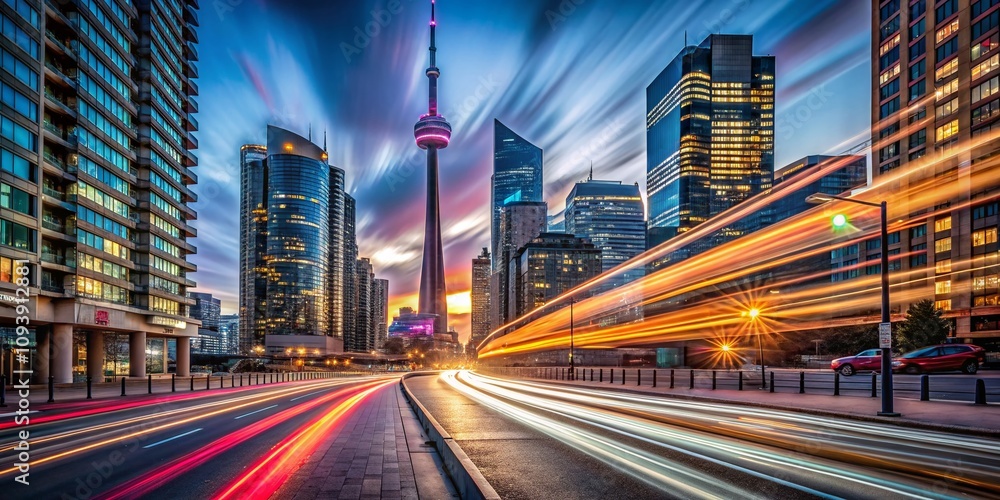 Long Exposure Abstract Architecture Details of Toronto's Iconic Buildings Showcasing Dynamic Light Trails and Urban Patterns in a Captivating Modern Cityscape Long Exposure Abstract Architecture Details of Toronto's Iconic Buildings Showcasing Dynamic Light Trails and Urban Patterns in a Captivating Modern Cityscape