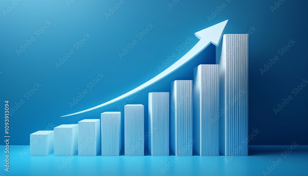A sleek blue background features a rising bar chart, symbolizing growth and progress, complemented by an upward arrow. A sleek blue background features a rising bar chart, symbolizing growth and progress, complemented by an upward arrow.