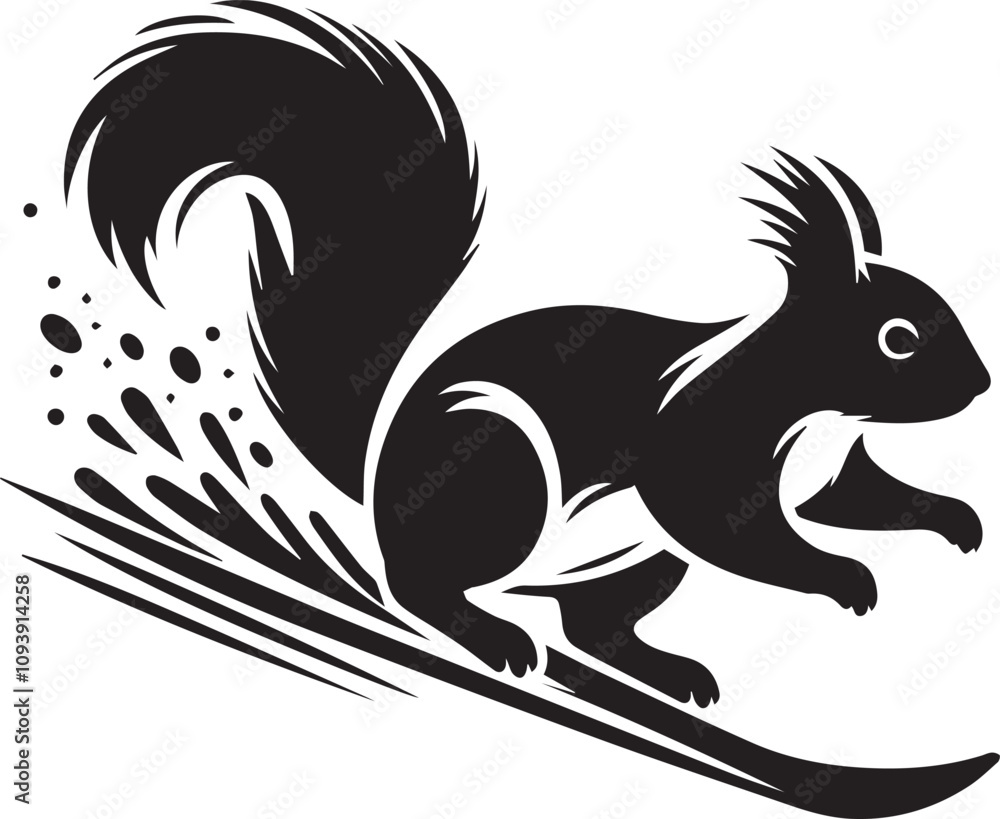 A squirrel skidding to a stop on a curve road silhouette vector A squirrel skidding to a stop on a curve road silhouette vector