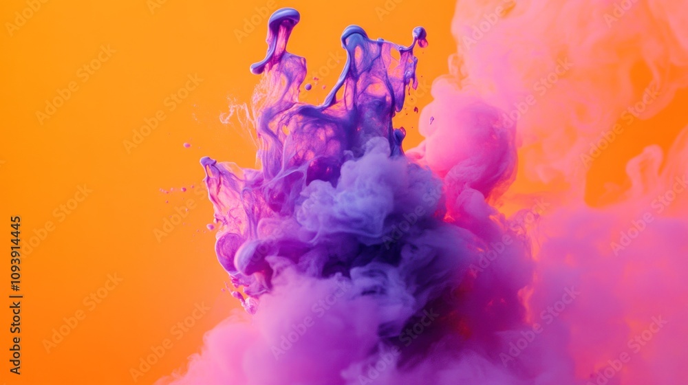 Abstract Purple and Pink Ink Swirl in Orange Background Abstract Purple and Pink Ink Swirl in Orange Background