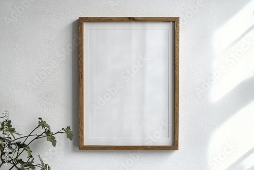 Minimal Wooden Picture Frame Mockup Empty Wall Modern Decor Clean Design Large Portrait Gallery photo