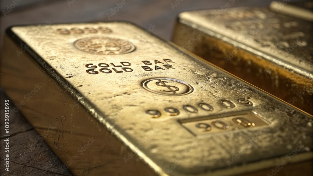 A closeup of a gold bar with serial numbers and weight markings clearly visible.