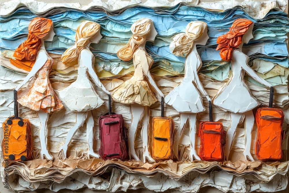 Paper Craft Women Travel Beach Summer Vacation Luggage Paper Craft Women Travel Beach Summer Vacation Luggage