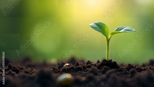 Tiny Beans Sprouting in a Garden