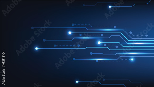 abstract futuristic circuit board background with speedy blue glowing light