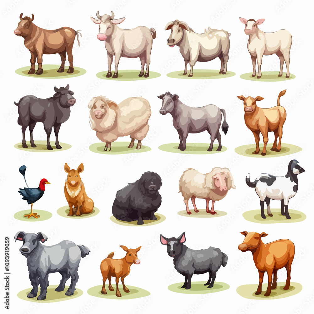 Obraz premium Diverse Collection of Farm Animals Illustration for Design Projects