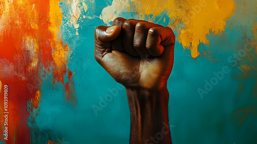 Raised Fist Symbol Human Rights Day Decor Vibrant Colors Inspirational Empowering Statement Piece Bold Art photo