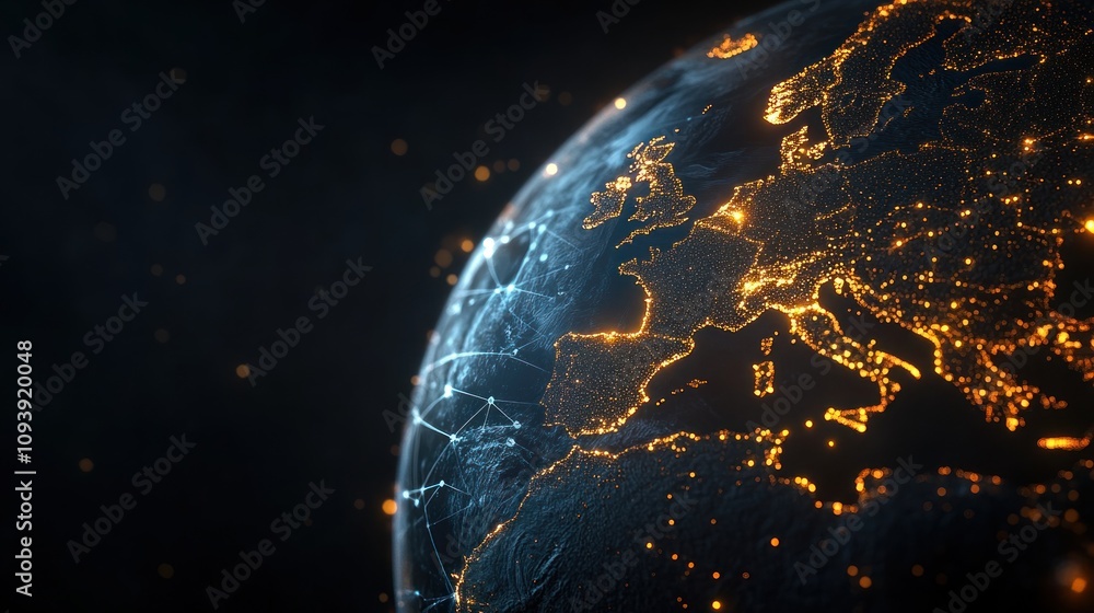Obraz premium Earth's Digital Network: A Glowing Map of Europe