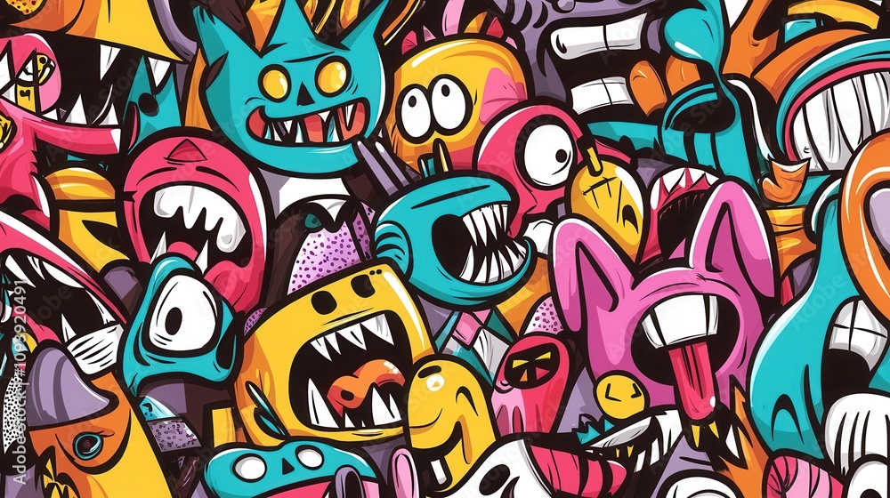 Vibrant abstract pop art action featuring colorful monsters urban street digital artwork playful environment whimsical concept Vibrant abstract pop art action featuring colorful monsters urban street digital artwork playful environment whimsical concept