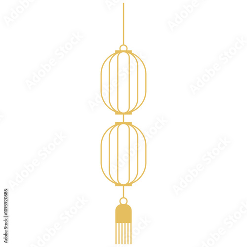 Chinese New Year vector set. Chinese paper lantern and gold lamp Lunar New Year.