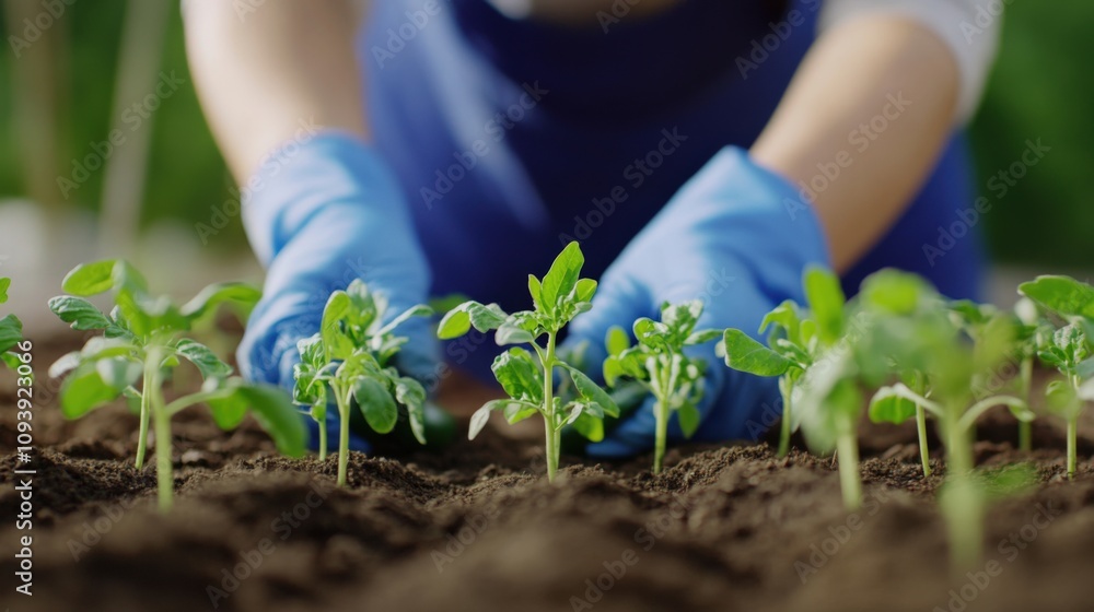 hands planting seedlings in rich soil for a sustainable garden