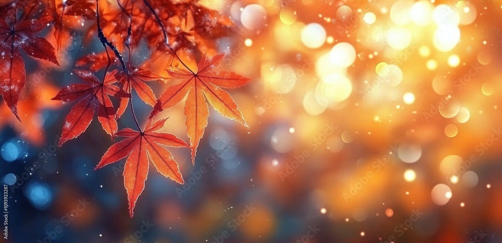Vibrant Autumn Leaves in Red Orange and Yellow with Soft Bokeh and Sunlight Vibrant Autumn Leaves in Red Orange and Yellow with Soft Bokeh and Sunlight
