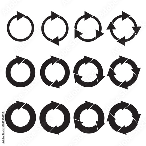 Rotating arrow icon. Circular arrow symbol. Black vector design. Cycle motion graphic.
