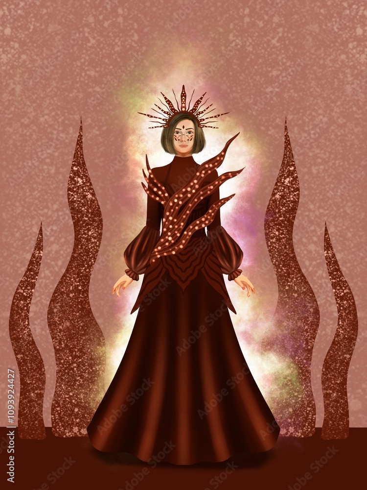Fototapeta premium fashion illustration of a woman wearing a charming classic luxury dress for fashion design illustration needs