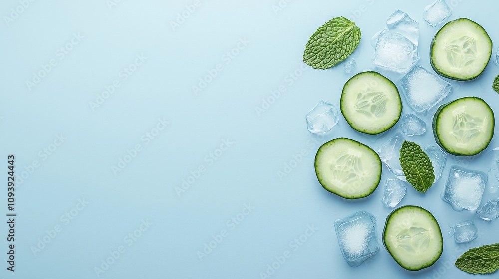 Refreshing Cucumber Slices with Mint and Ice Food Styling Studio Minimalist Healthy Lifestyle Concept Refreshing Cucumber Slices with Mint and Ice Food Styling Studio Minimalist Healthy Lifestyle Concept