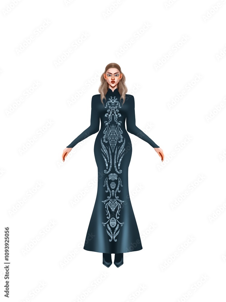 fashion illustration of a woman wearing a charming classic luxury dress for fashion design illustration needs fashion illustration of a woman wearing a charming classic luxury dress for fashion design illustration needs
