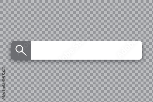 Search bar empty. Transparent background vector. Magnifying glass symbol. Minimal search field.