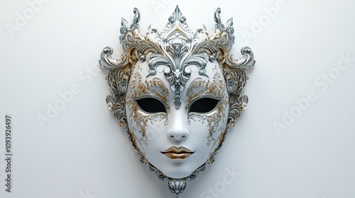 Elegant white and gold Venetian masquerade mask.